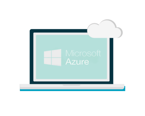 Laptop displaying the Microsoft Azure logo with a cloud icon, representing cloud computing services.